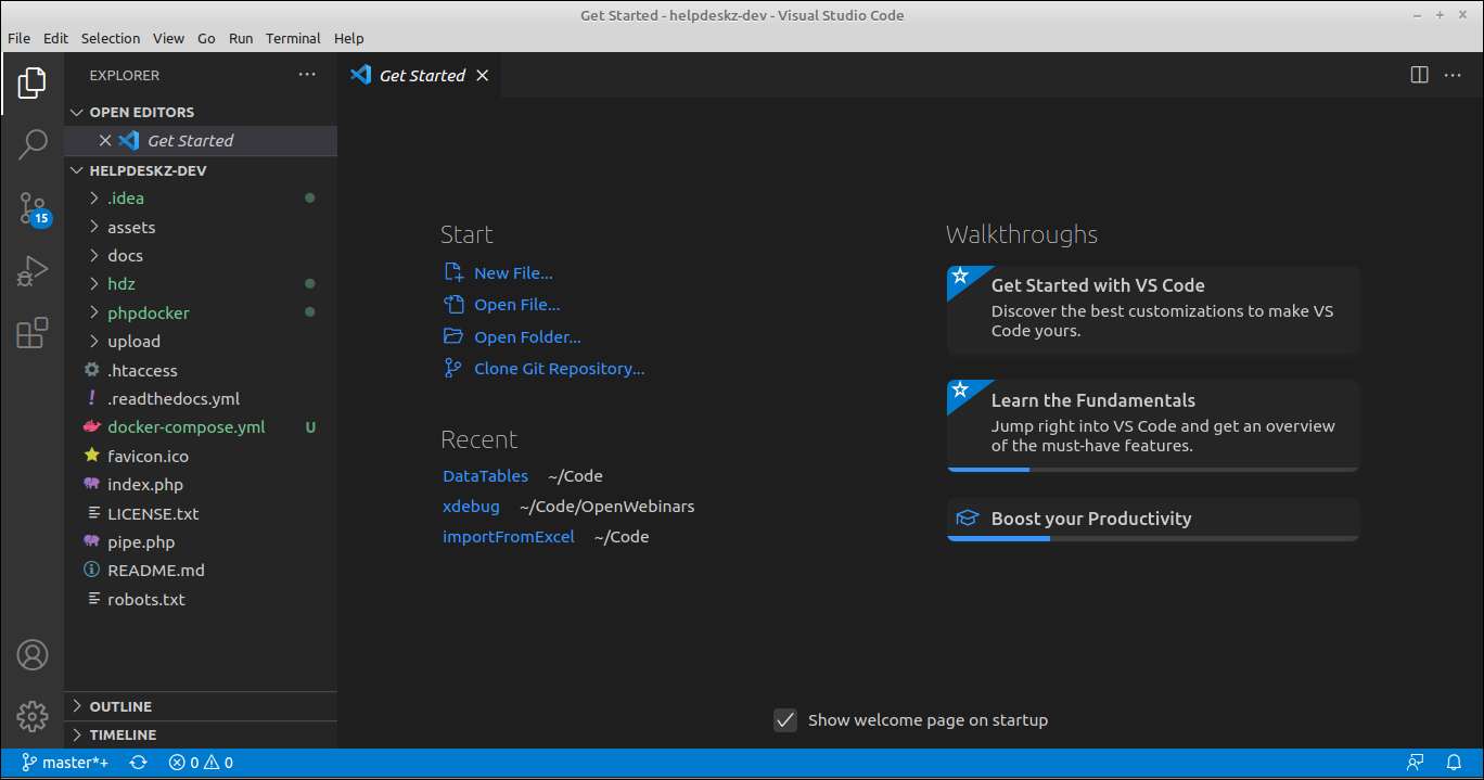 Initial VS Code screen
