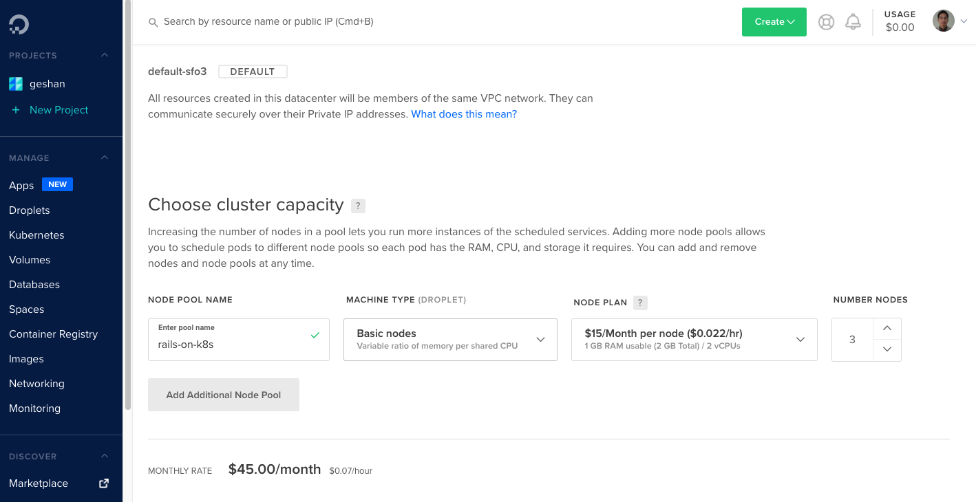 Choose capacity for the Kubernetes cluster
