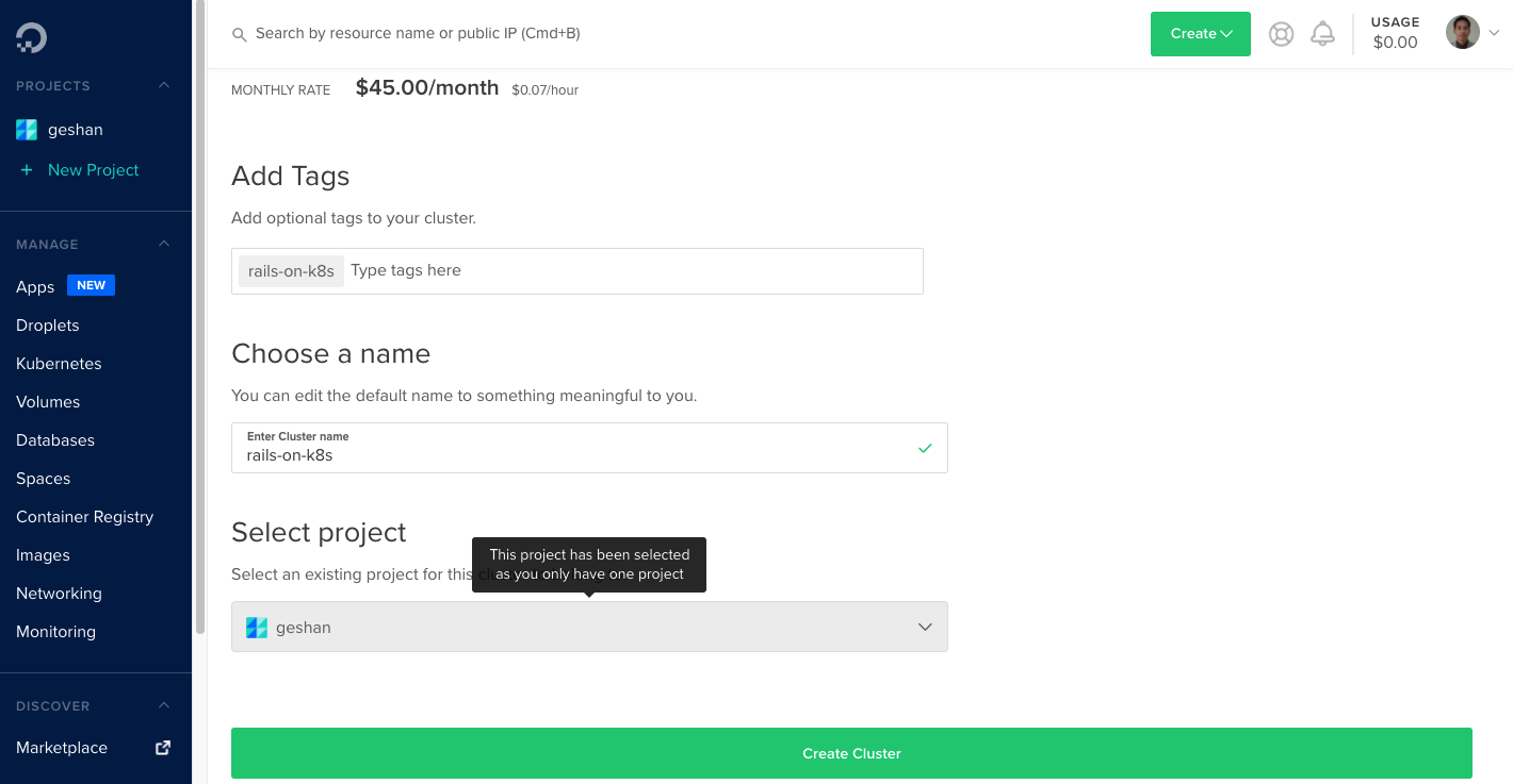 Choose name and tags for the Kubernetes cluster