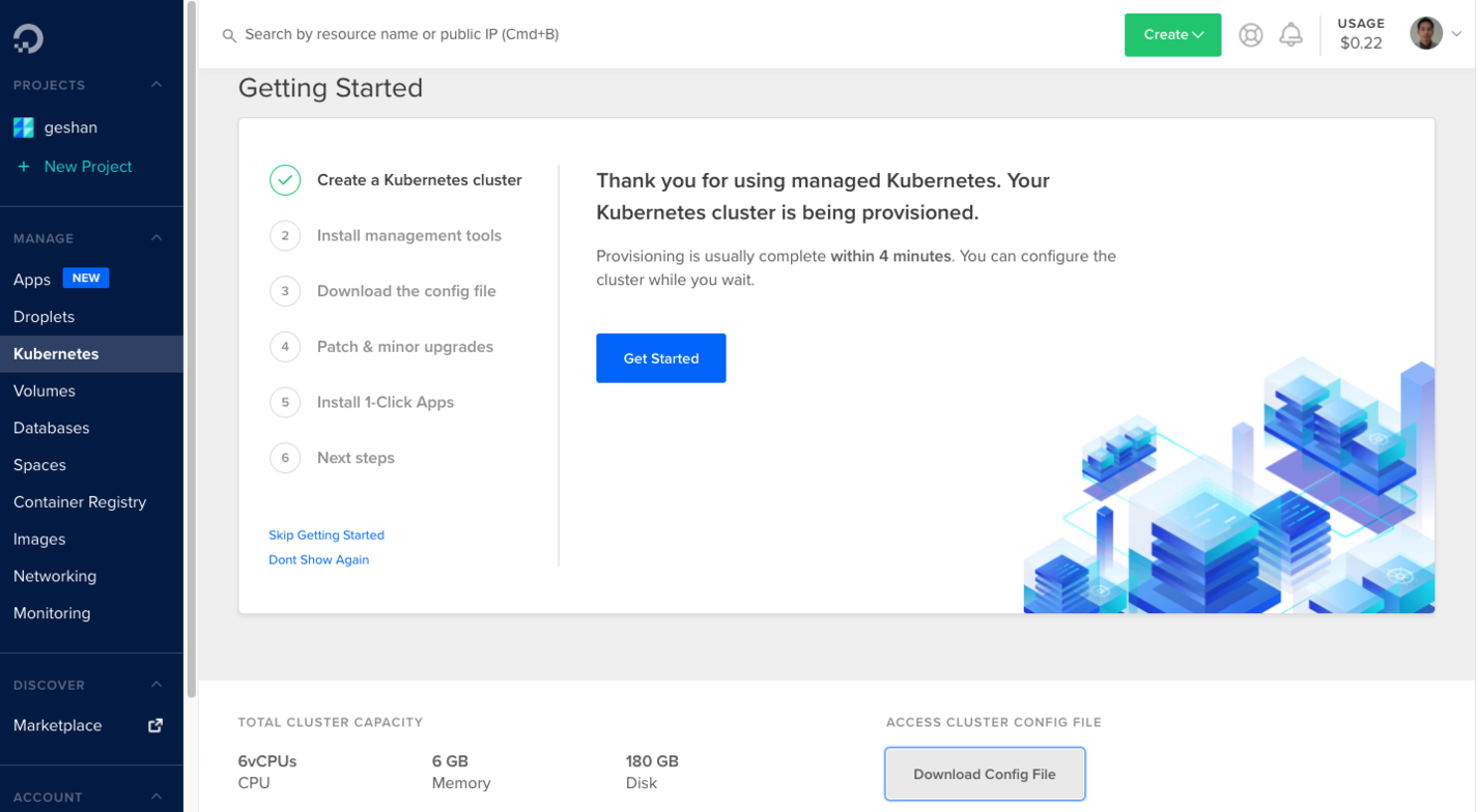 The Kubernetes cluster is created