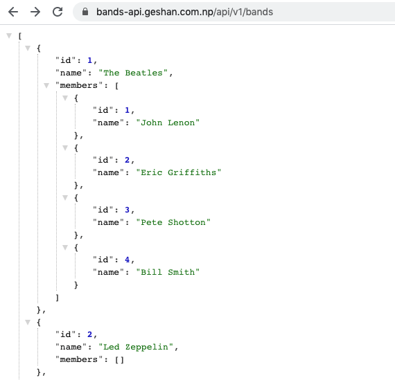 Bands-listing URL working with Rails on Kubernetes