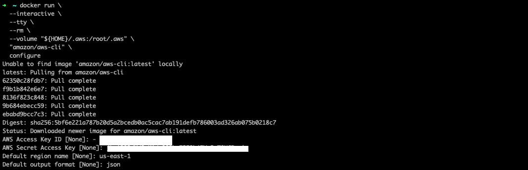 Configure aws keys in docker