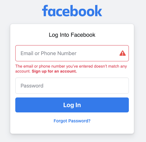 Invalid username message