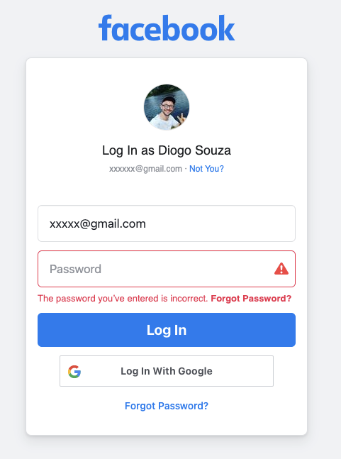 Invalid password message