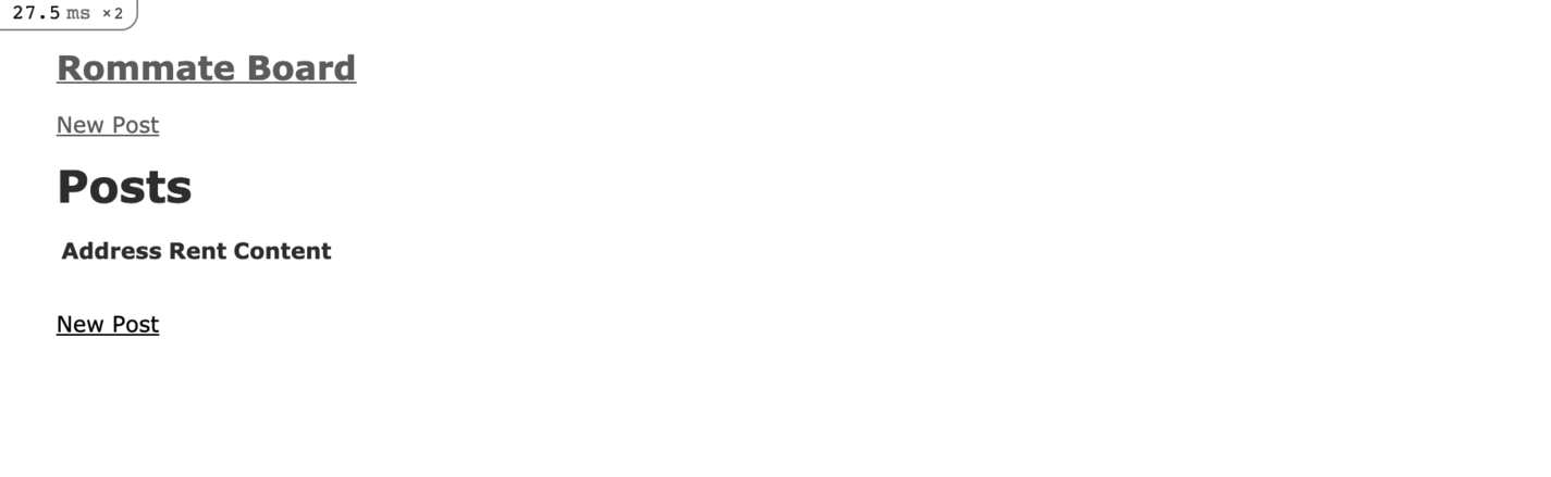 A screenshot of the basic posts index page