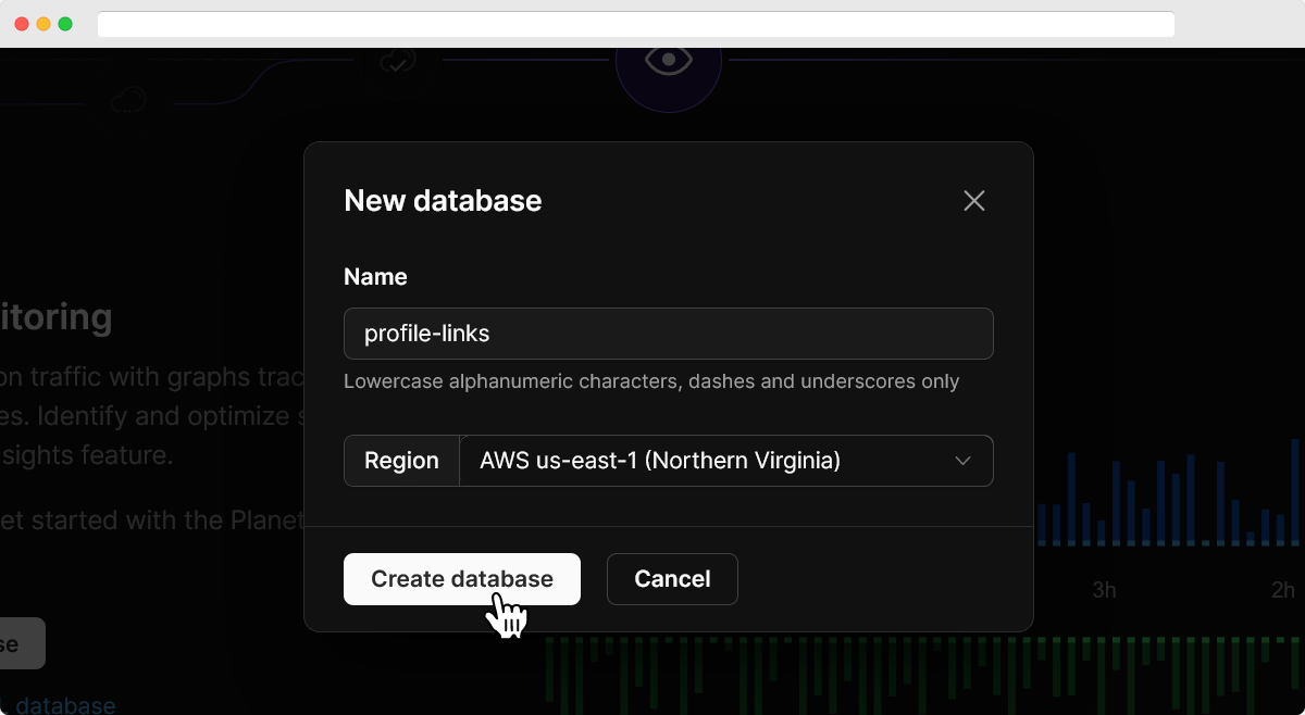 creating a database in PlanetScale