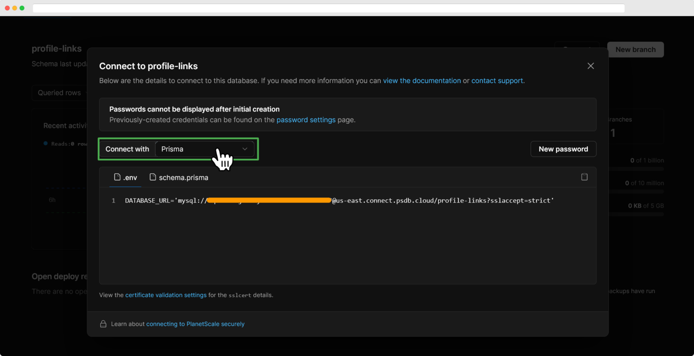 connecting to a database with Prisma