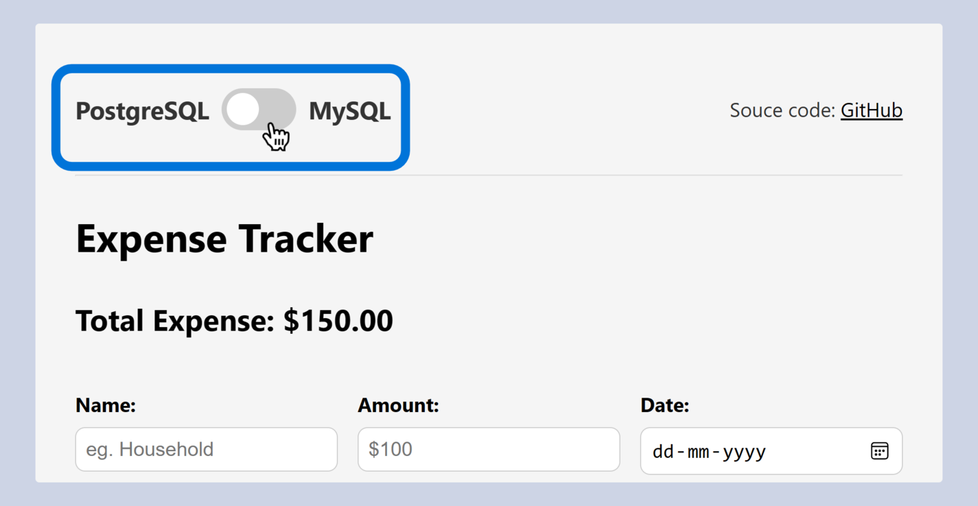 switch to change the database